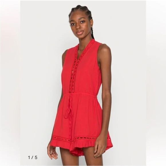 Molly Bracken Elegant Red embroidered romper - xs/s - Picture 1 of 10